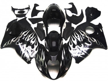 1997-2007 Gloss Black with Silver Flames Suzuki GSXR 1300 Motorcycle Fairing UK