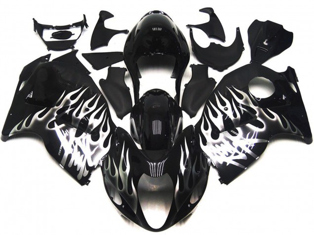 1997-2007 Gloss Black with Silver Flames Suzuki GSXR 1300 Motorcycle Fairing UK 1997-2007 Gloss Black with Silver Flames Suzuki GSXR 1300 Motorcycle Fairing UK