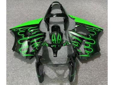 2000-2002 Gloss Black & Green Flame Kawasaki ZX6R Motorcycle Fairing UK