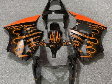 2000-2002 Gloss Black & Orange Flame Kawasaki ZX6R Motorcycle Fairing UK