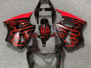 2000-2002 Gloss Black & Red Flame Kawasaki ZX6R Motorcycle Fairing UK