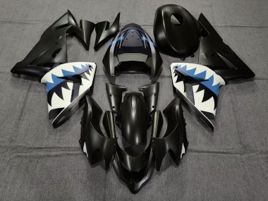 2004-2005 Matte Black and Light Blue Shark Kawasaki ZX10R Motorcycle Fairing UK