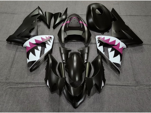 2004-2005 copy of Matte Black and Pink Shark Kawasaki ZX10R Motorcycle Fairing UK 2004-2005 copy of Matte Black and Pink Shark Kawasaki ZX10R Motorcycle Fairing UK