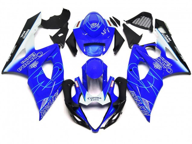 2005-2006 Blue and White Corona Style Suzuki GSXR 1000 Motorcycle Fairing UK 2005-2006 Blue and White Corona Style Suzuki GSXR 1000 Motorcycle Fairing UK