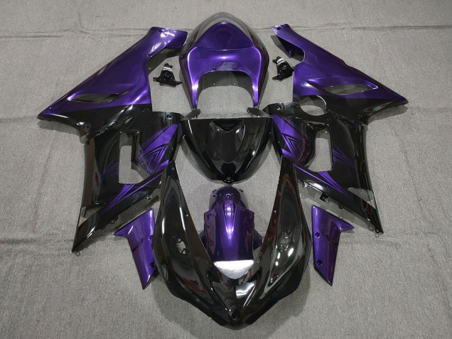 2005-2006 Gloss Black and Purple Kawasaki ZX6R Motorcycle Fairing UK