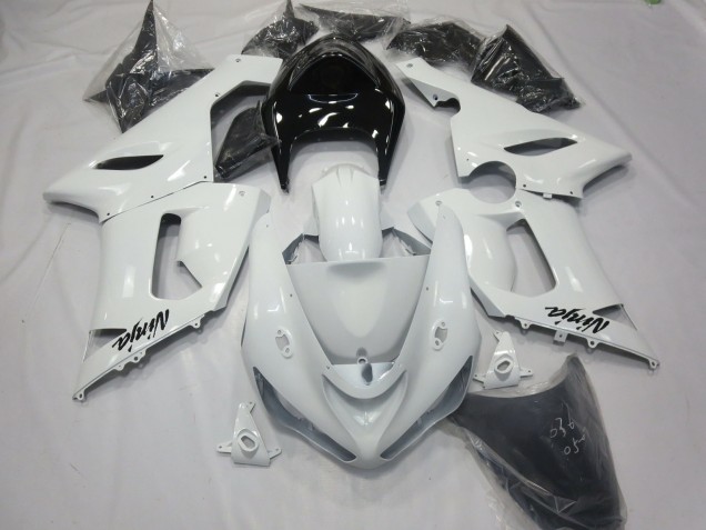 2005-2006 Gloss White with Black tail Kawasaki ZX6R Motorcycle Fairing UK 2005-2006 Gloss White with Black tail Kawasaki ZX6R Motorcycle Fairing UK