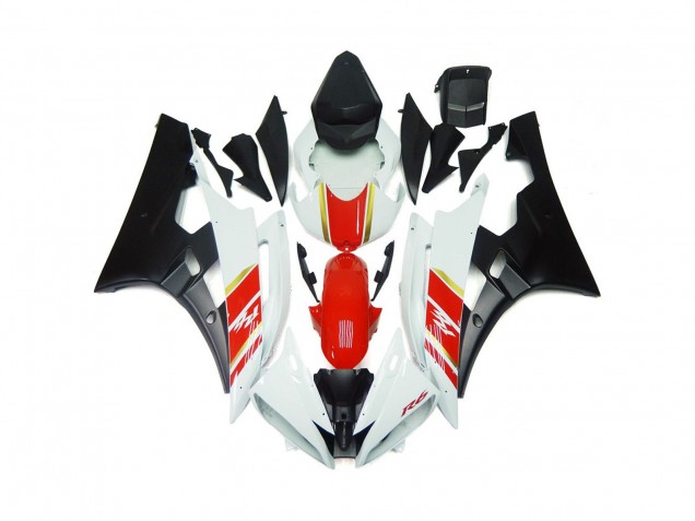 2006-2007 Custom Matte Black and Red with White Yamaha R6 Motorcycle Fairing UK