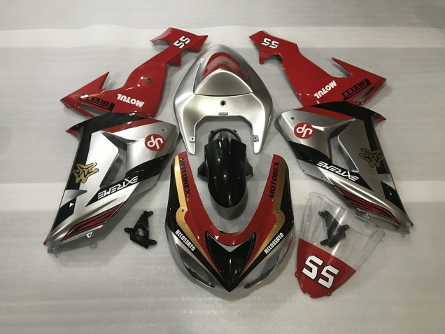 2006-2007 Shiny Silver & Red Kawasaki ZX10R Motorcycle Fairing UK