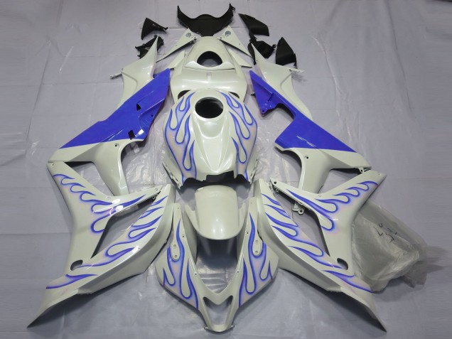 2007-2008 Blue Flame on White Honda CBR600RR Motorcycle Fairing UK 2007-2008 Blue Flame on White Honda CBR600RR Motorcycle Fairing UK