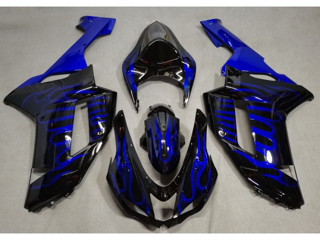 2007-2008 Gloss Black & Blue Flame Kawasaki ZX6R Motorcycle Fairing UK