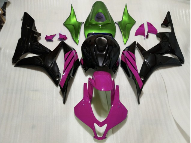 2007-2008 Gloss Black & Pink and Green Accents Honda CBR600RR Motorcycle Fairing UK 2007-2008 Gloss Black & Pink and Green Accents Honda CBR600RR Motorcycle Fairing UK