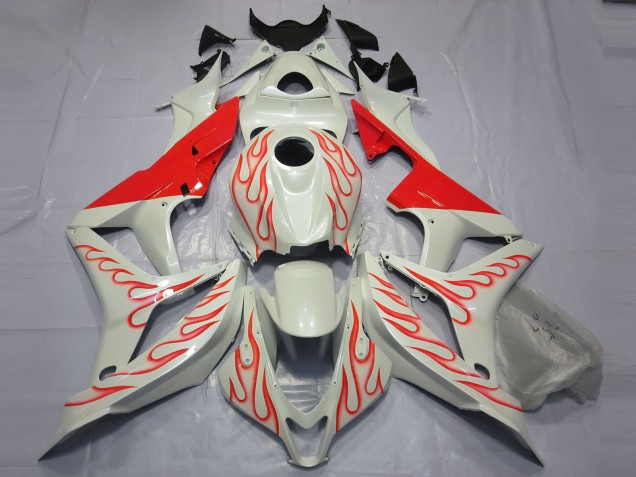 2007-2008 Red Flame on White Honda CBR600RR Motorcycle Fairing UK 2007-2008 Red Flame on White Honda CBR600RR Motorcycle Fairing UK
