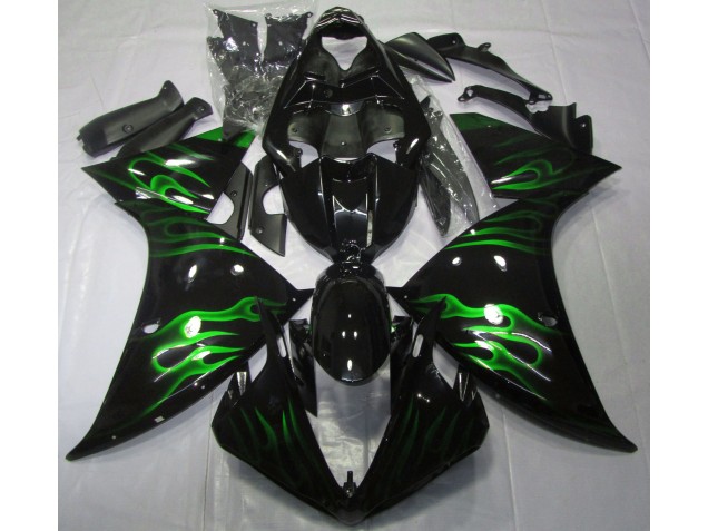 2009-2012 Black & Green Flame Yamaha R1 Motorcycle Fairing UK 2009-2012 Black & Green Flame Yamaha R1 Motorcycle Fairing UK