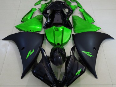 2013-2014 Matte Black and Green Yamaha R1 Motorcycle Fairing UK